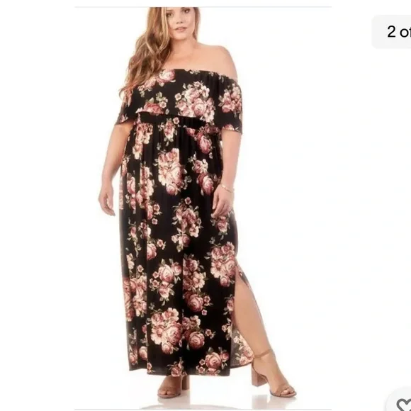 New Look | Dresses | New Look Black Floral Maxi Dress Size X Plus Curvy Off  Shoulder Casual